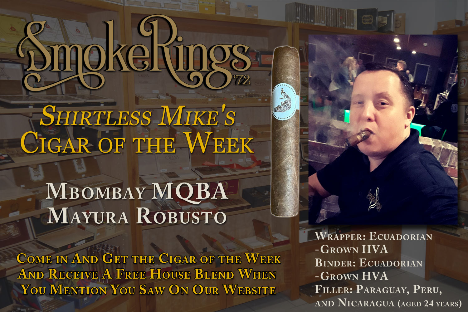 Shirtless Mike’s Cigar of the Week- February 25, 2026 – Mbombay MQBA Mayura Robusto